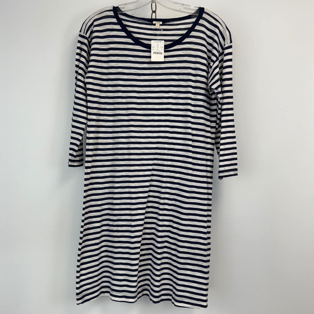J.Crew Dress Women S Navy White Stripe 3/4 Sleeve Cotton Casual NWT